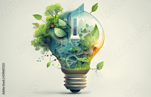Clean energy - conceptual illustration, collage. Generative AI