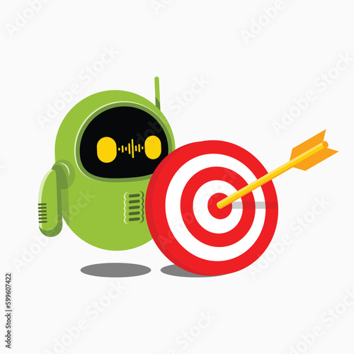 Illustration of a green little robot showing target icon.