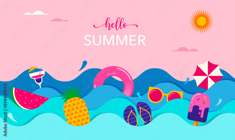Colorful Geometric Summer Background, poster, banner. Summer time fun concept design promotion design - obrazy, fototapety, plakaty 