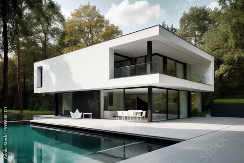 modernist house, with minimalist exterior and sleek lines, created with generative ai © Alfazet Chronicles