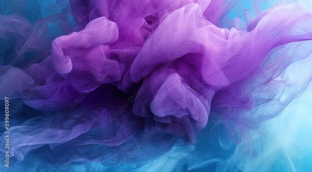 Swirl of light and smoke, blue and purple smooth motion  of flow. Generative Ai.