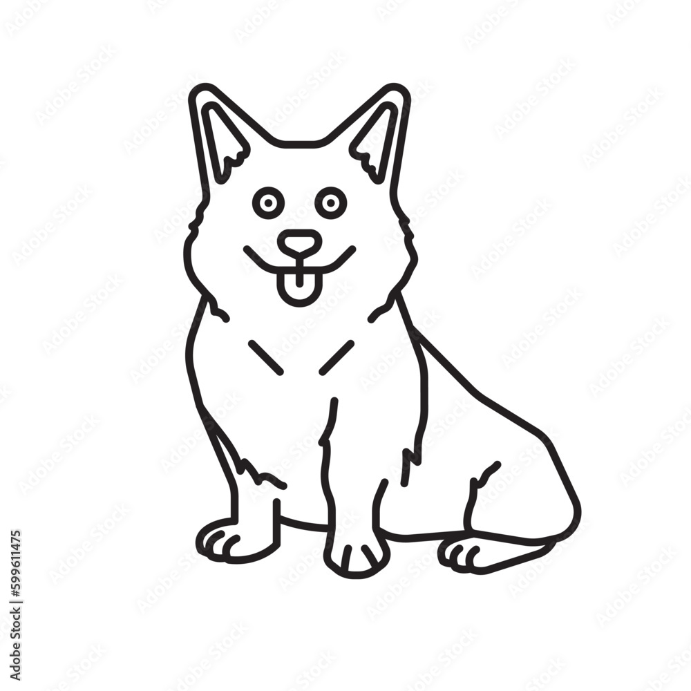 Cute Corgi dog cartoon isolated vector line icon for Corgi Day on June 3 Cute Corgi dog cartoon isolated vector line icon for Corgi Day on June 3