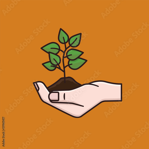 Hand holding tree seedling vector illustration for World Environment Day on June 5