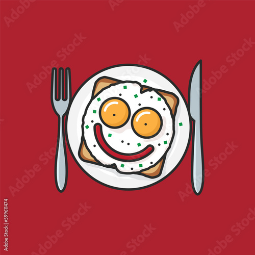 Fried eggs on slice of toast vector illustration for National Egg Day on June 3