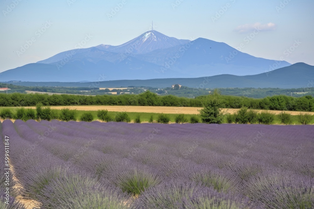 lavender field with mountain range in the background, created with generative ai lavender field with mountain range in the background, created with generative ai