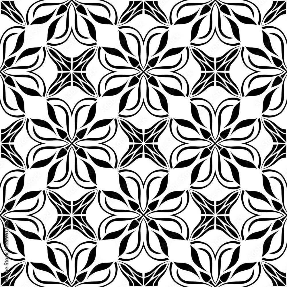 black seamless pattern with flowers