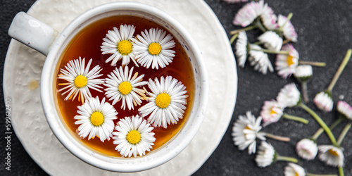 tea chamomile flower drink meal food snack on the table copy space food background rustic top view