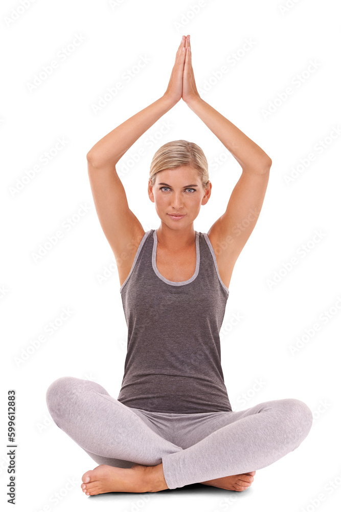 Yoga, meditation and portrait of woman in sitting pose for fitness, health and spiritual wellness for chakra energy healing. Zen mindfulness, peace and exercise isolated on transparent png background Yoga, meditation and portrait of woman in sitting pose for fitness, health and spiritual wellness for chakra energy healing. Zen mindfulness, peace and exercise isolated on transparent png background