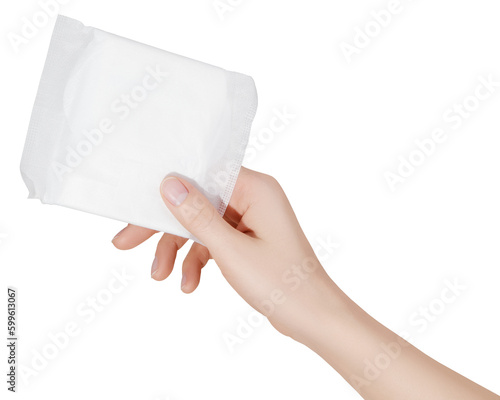 Photography Female hand holding a sanitary pad for menstruation