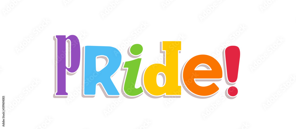 Pride lettering with rainbow flag colors. Different style letters forming the Pride word. Pride lettering with rainbow flag colors. Different style letters forming the Pride word.