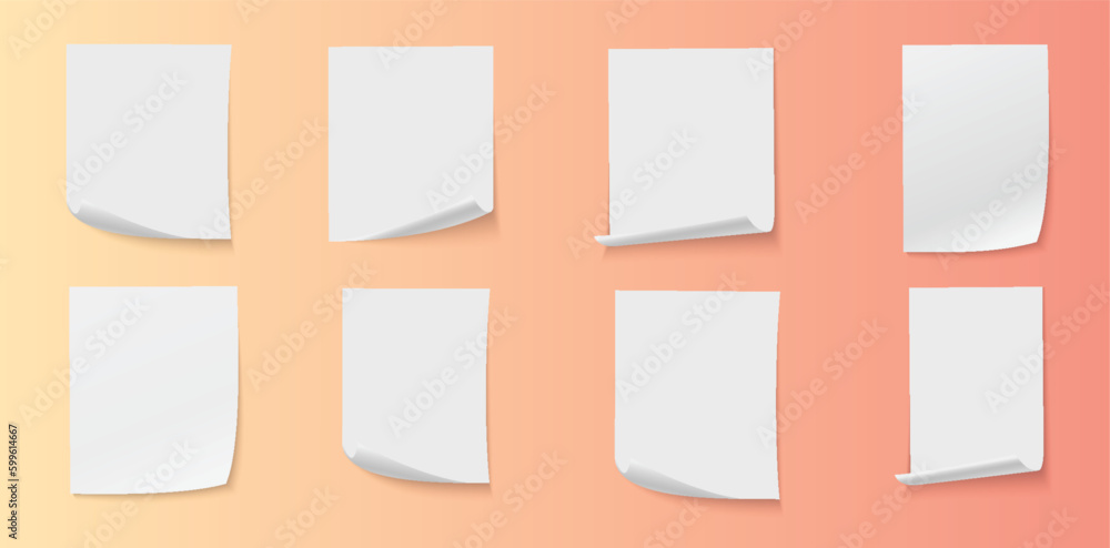 All sizes sheet of paper with shadow. Paper with curled corner All sizes sheet of paper with shadow. Paper with curled corner