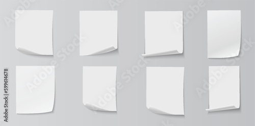 All sizes sheet of paper with shadow. Paper with curled corner