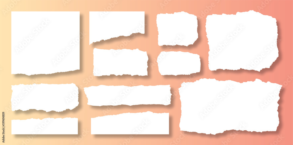 Torn sheets of paper. Torn paper strips set. Vector illustration