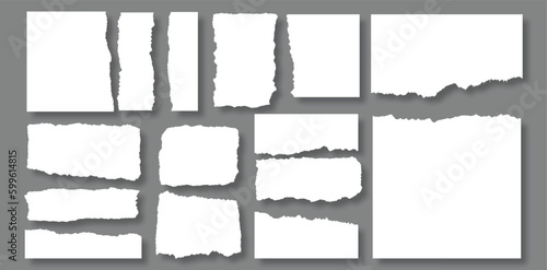 Torn sheets of paper. Torn paper strips set. Vector