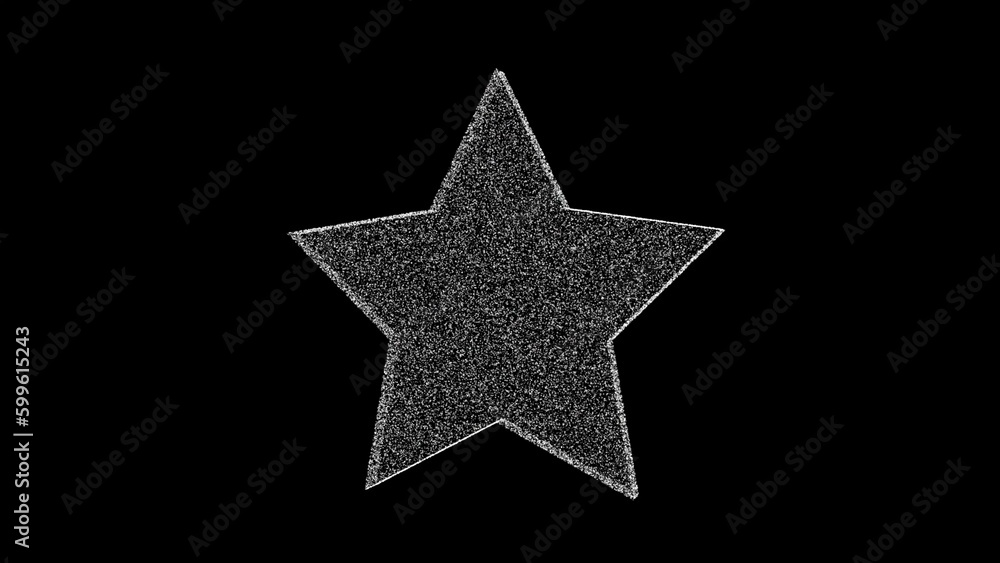 Obraz premium 3D white star on black background. Object consisting of flickering particles. Science tutorial concept. Abstract backdrop for logo, title, presentation. 3D animation