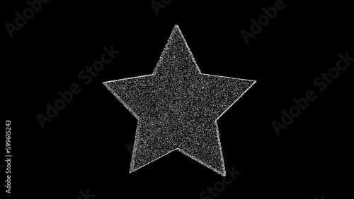 3D white star on black background. Object consisting of flickering particles. Science tutorial concept. Abstract backdrop for logo, title, presentation. 3D animation