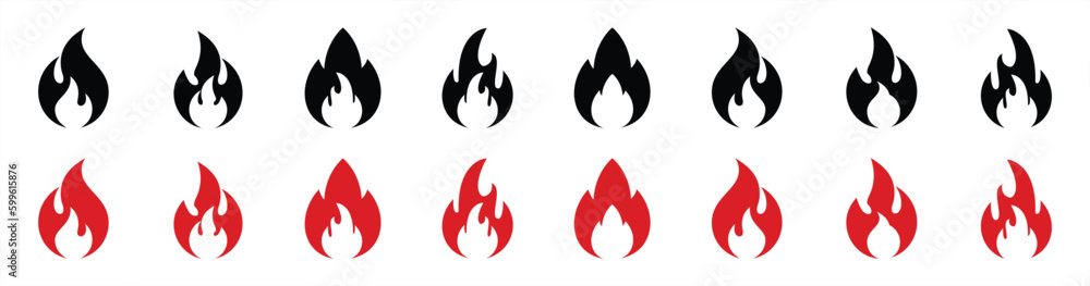 Fire icons set, flames, flame of various shapes, bonfire. Fire icon collection. Vector illustration. Fire icons set, flames, flame of various shapes, bonfire. Fire icon collection. Vector illustration.