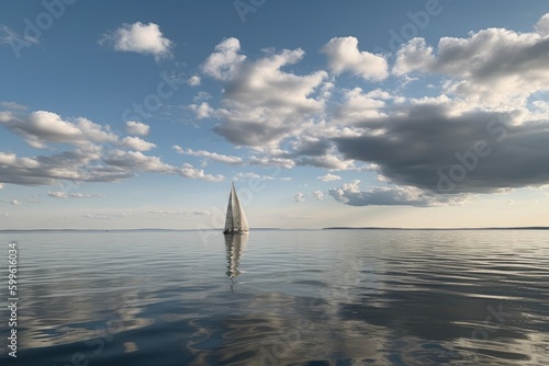 sailboat gliding across the water, with peaceful sky and clouds in the background, created with generative ai © Alfazet Chronicles