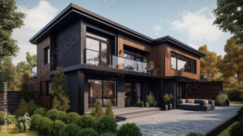 Modern and Luxurious Mansion. Stylish House Building - Generative Ai © Unitify