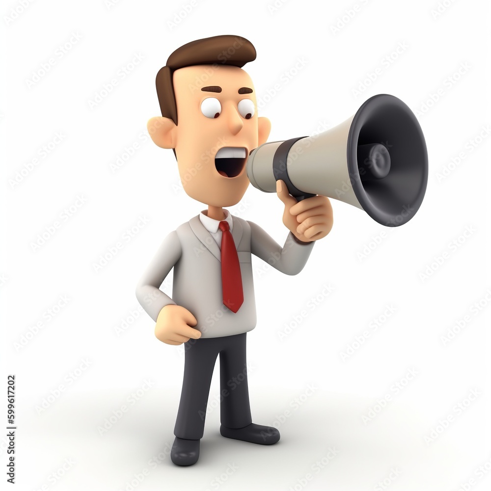 businessman with megaphone 3D. 3d. Generative AI businessman with megaphone 3D. 3d. Generative AI