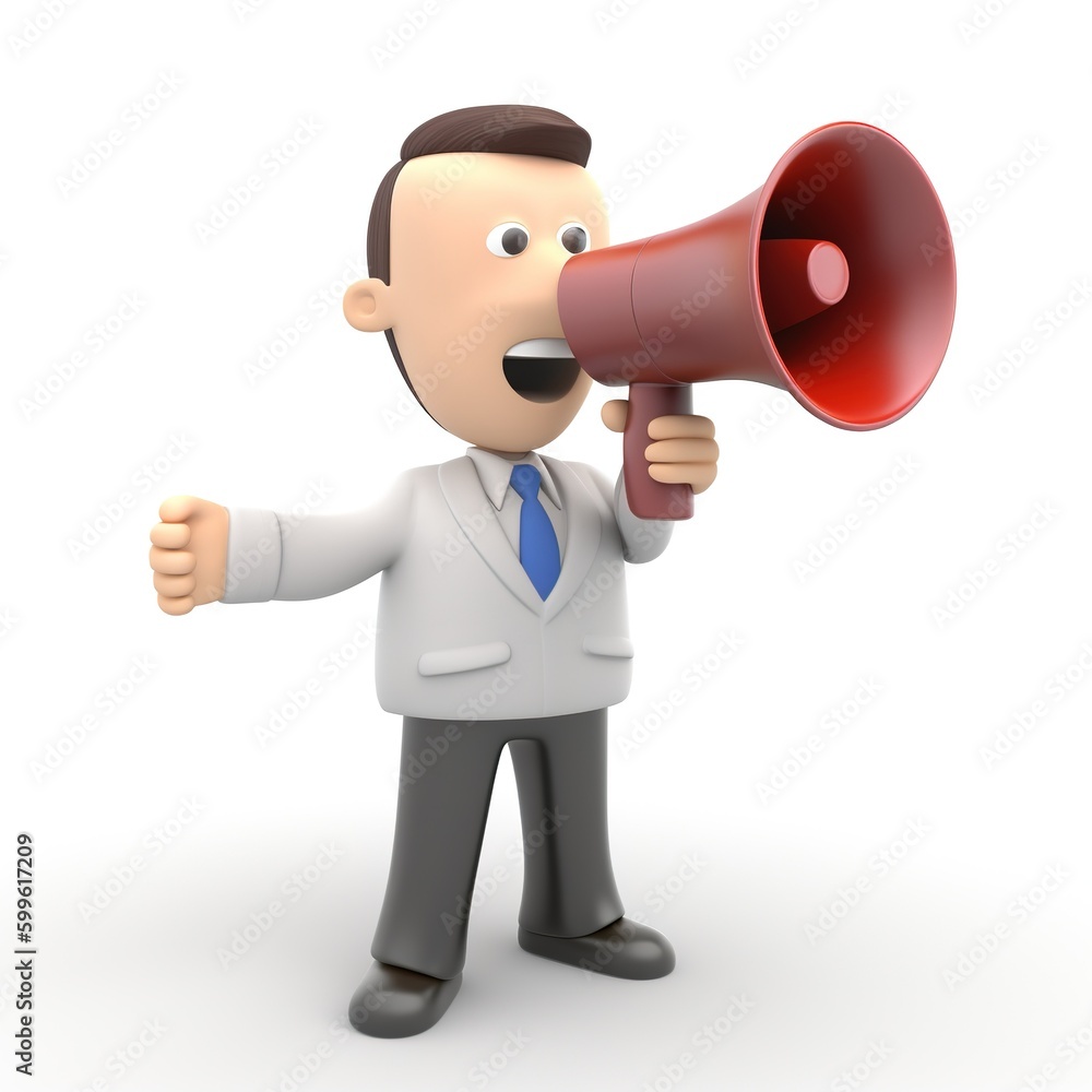 3D businessman with megaphone. Generative AI 3D businessman with megaphone. Generative AI