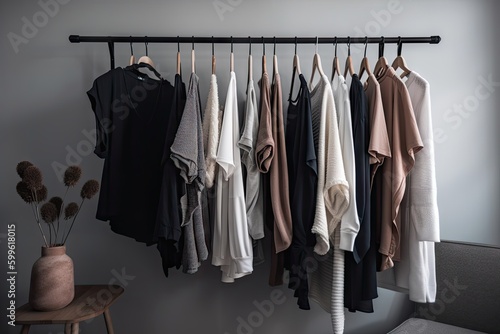 minimalist wardrobe with a variety of textures and colors, created with generative ai