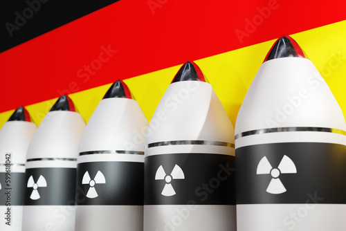 Wallpaper Mural Nuclear rockets cut out on white background. With flag of Germany closeup on nuclear warheads. Nuclear conflict threat concept. 3D Rendering Torontodigital.ca