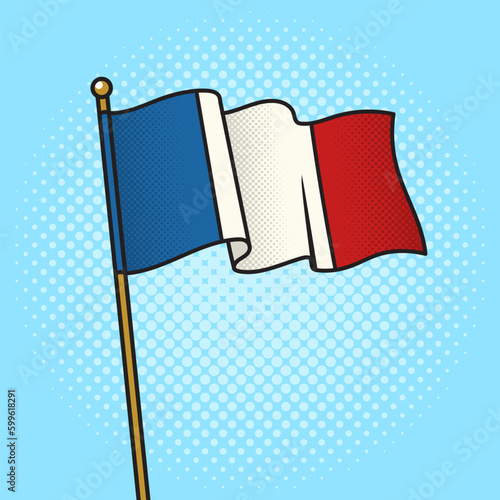 Flag of France pinup pop art retro vector illustration. Comic book style imitation. photo