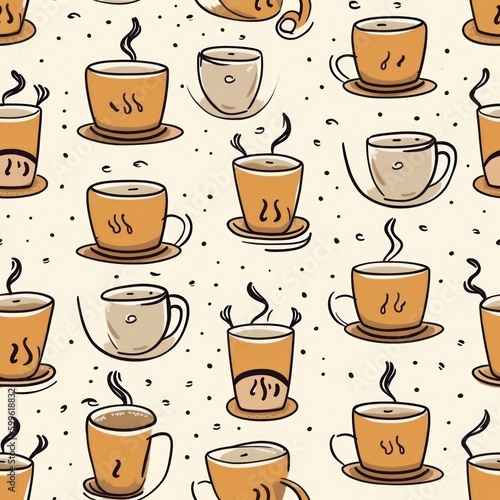 Contemporary brown coffee cups with a minimalistic design  coffee shop background seamless pattern
