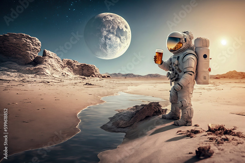 Raise a Glass of Beer on the Moon: A Momentous Moment for Space Exploration, ai generative © larrui
