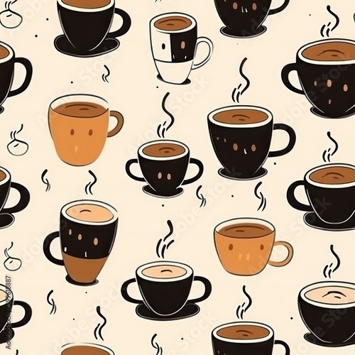 Minimalistic coffee cups in various styles for a sleek coffee shop vibe background seamless pattern