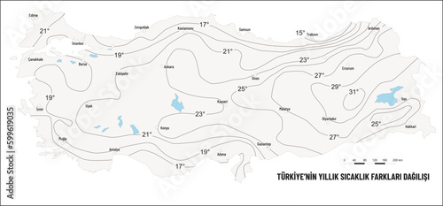 Turkey Annual Temperature Difference Distribution Map, Geography Lesson, Turkey Map, Map, Geography