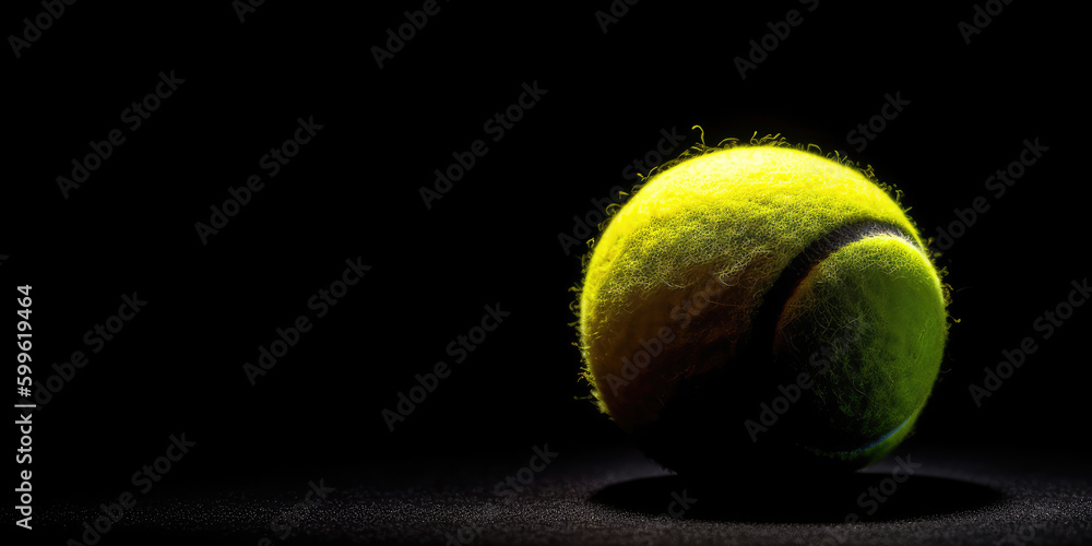 Close-up of tennis ball in darkness, Generative AI