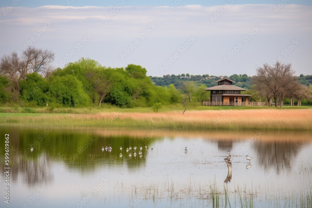 wildlife refuge with tranquil lake and full of wildlife, created with generative ai wildlife refuge with tranquil lake and full of wildlife, created with generative ai