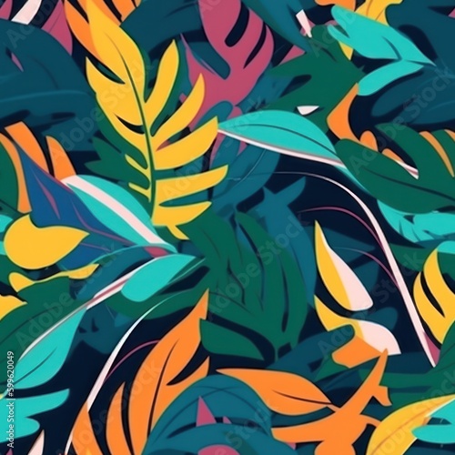multi colored tropical forest leaves background seamless pattern