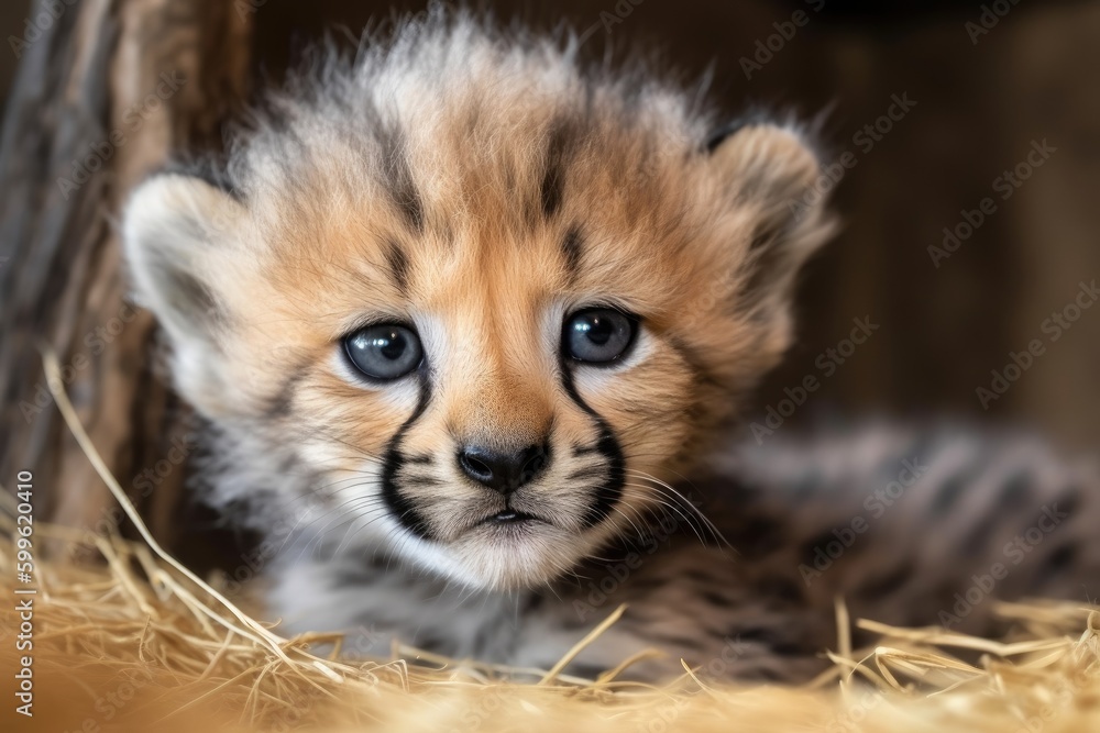 Obraz premium cheetah cub with curious and playful personality, created with generative ai