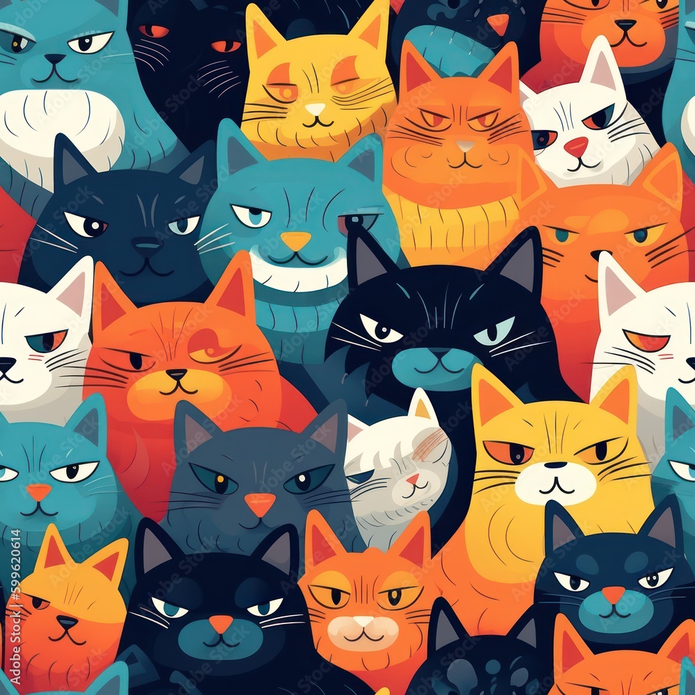funny colorful cats filled background seamless pattern funny colorful cats filled background seamless pattern