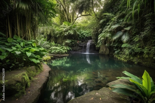 peaceful waterfall with tranquil pool and lush greenery in the background  created with generative ai