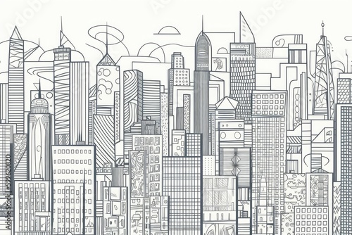 geometric line art of cityscape with tall buildings and busy streets  created with generative ai