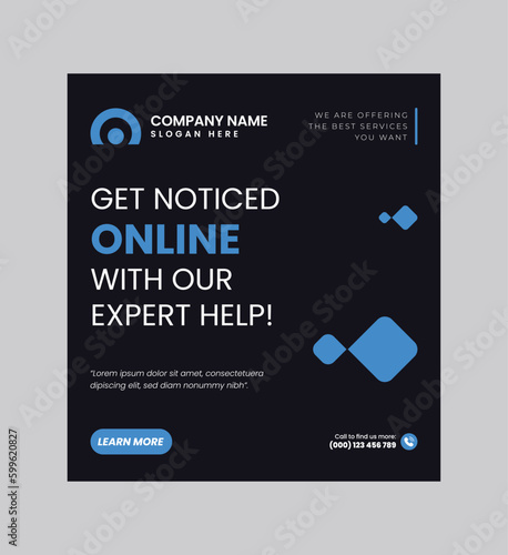 Digital business marketing banner for social media post template, We are digital marketing experts, and We find new ways to market you digitally, Your business needs attention