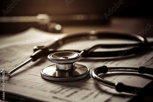 Close up focus on medical instrument with paperwork foreground.