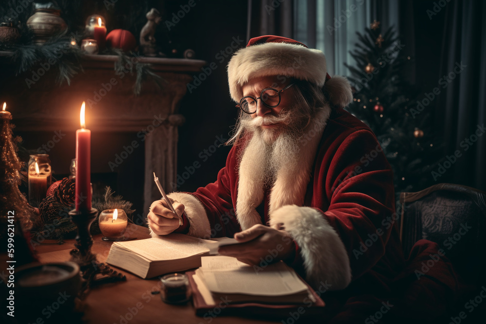 Santa Claus reading letters. Generative AI Santa Claus reading letters. Generative AI