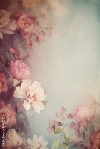 illustrazione di sfondo floreale con leggera texture  e colori pastello , in formato verticale utile per manipolazioni fotografiche con photoshop, creato con intelligenza artificiale