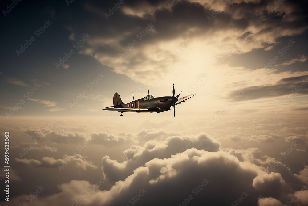 Illustration of a world war ii era fighter plane. Generative AI. Illustration of a world war ii era fighter plane. Generative AI.