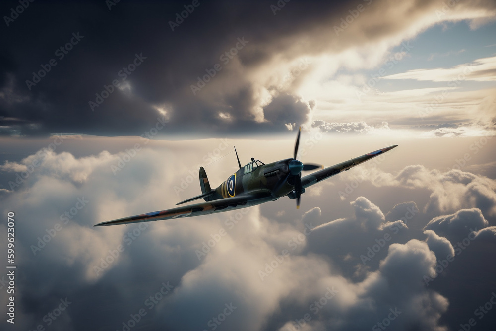 Illustration of a world war ii era fighter plane. Generative AI. Illustration of a world war ii era fighter plane. Generative AI.