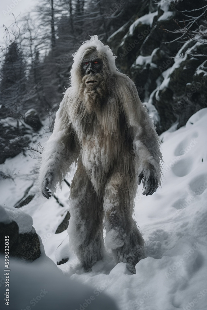Full body illustration of a Yeti. Generative AI. Full body illustration of a Yeti. Generative AI.