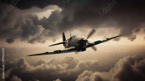 Illustration of a world war ii era fighter plane. Generative AI.