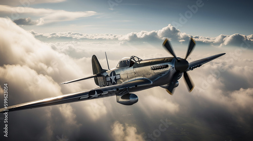 Illustration of a world war ii era fighter plane. Generative AI. photo