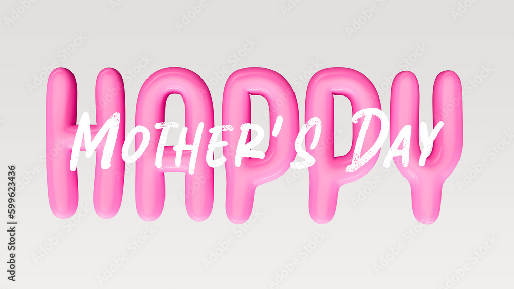 Happy Mother's Day, with white and pink text isolated on a white background in shape of balloon