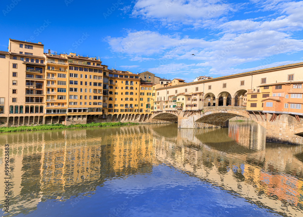 Bridge of Ponte Vecchio on the river Arno in Florence, Italy.